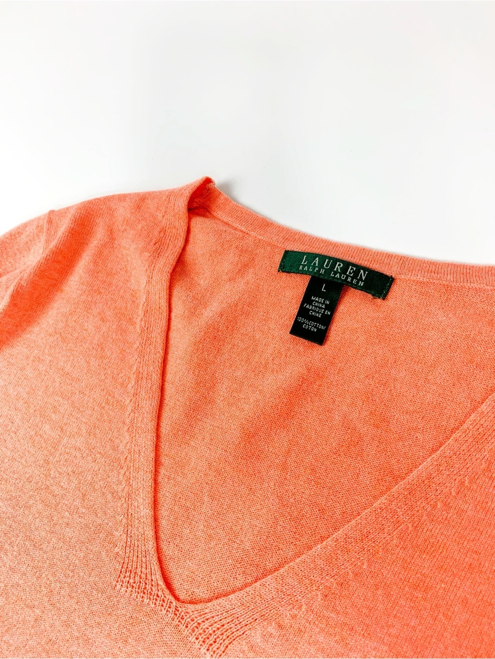 Ralph Lauren Coral V Neck Sweater 100% Cotton NWOT Lightweight Preppy Pullover - Picture 11 of 13
